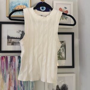 Zara | White Sleeveless Ribbed Top | Size M